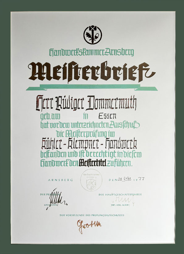 Master's certificate Rüdiger Dommermuth